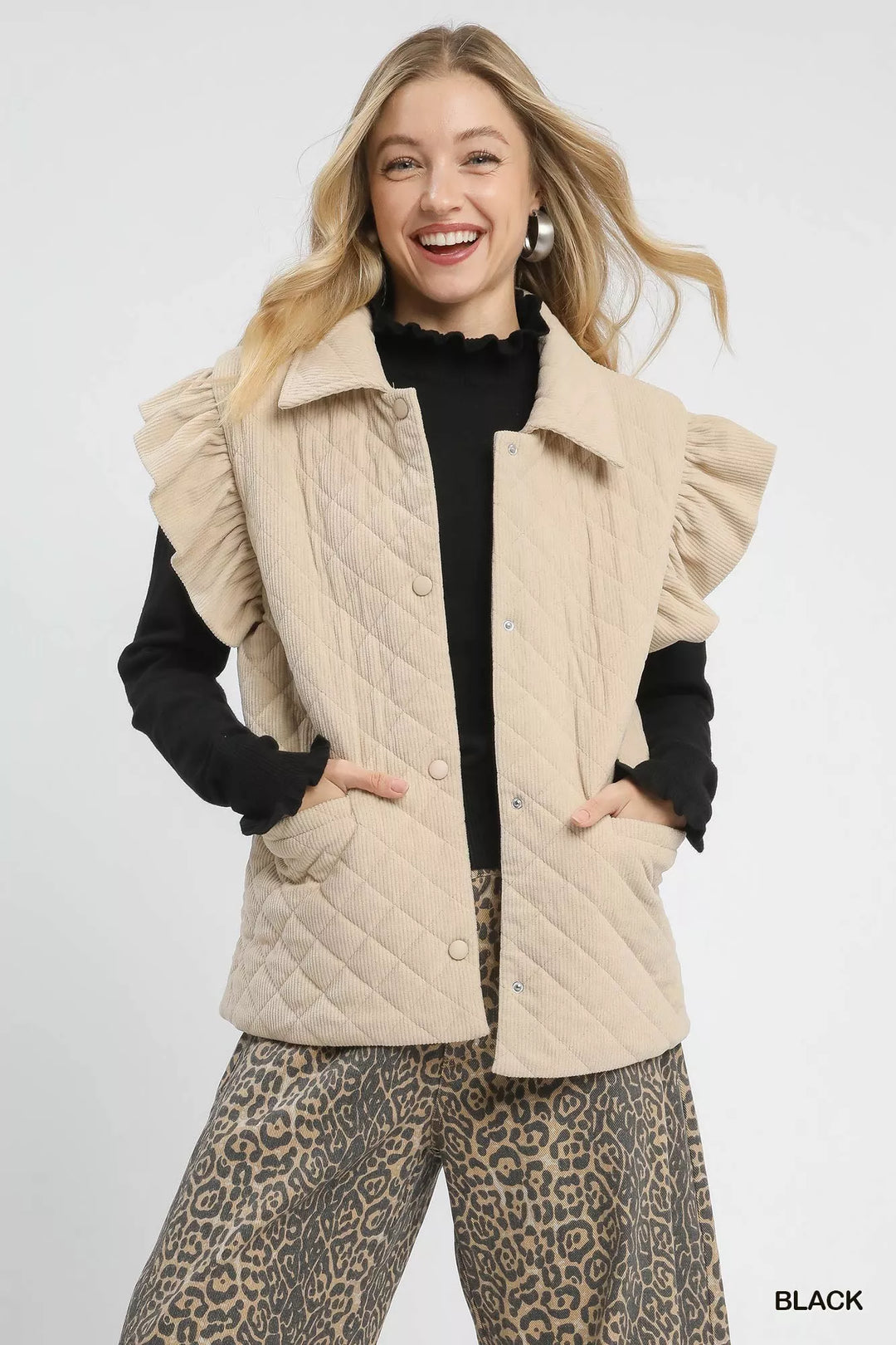 Umgee Ruffle Mock Neck Puff Sleeve Sweater | Sweaters Daverri Fashions