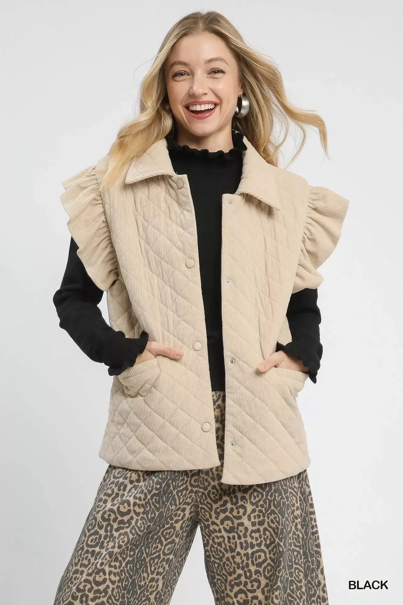 Umgee Ruffle Mock Neck Puff Sleeve Sweater - DAVERRI FASHIONS