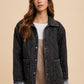 Annie Wear Quilted Printed Lining Snap Down Denim Jacket Tops