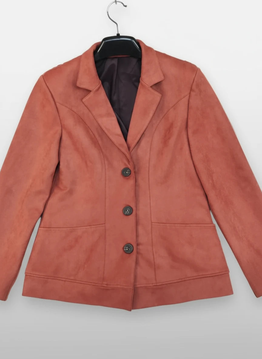 Rust-colored button-up lapel collar blazer with gold buttons