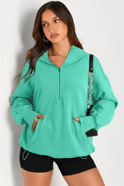 Pocketed Half Zip Long Sleeve Hoodie | Hoodies Daverri Fashions