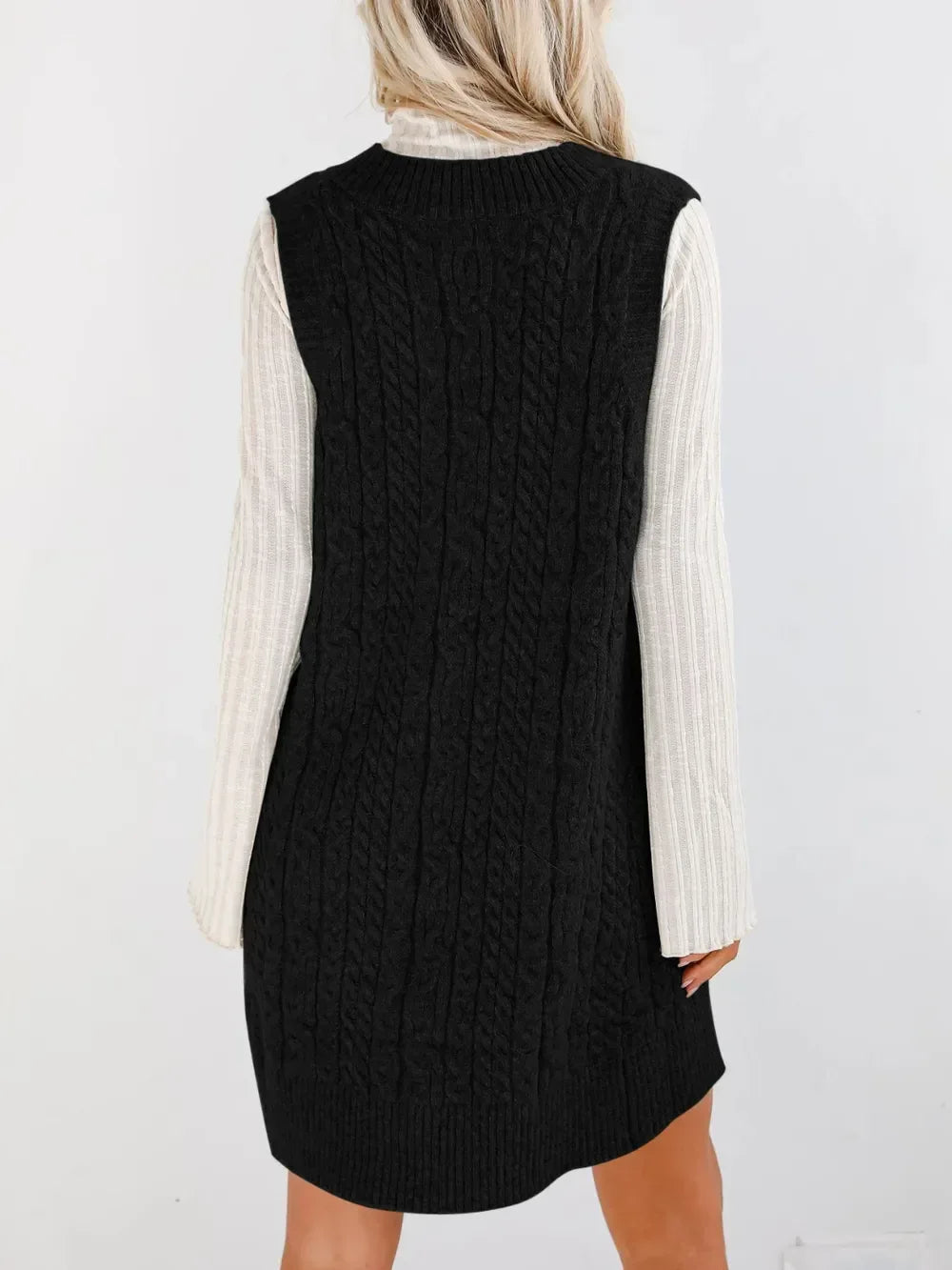 Lovelet Cable Knit V-Neck Mini Sweater Overall Dress - DAVERRI FASHIONS