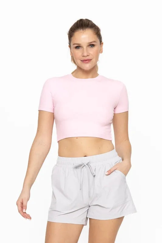 MONO B Essential Micro-ribbed Cropped Athleisure Tee COOL PINK