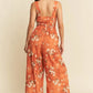 Davi & Dani Floral Ruffle Square Neck Smocking Bodice Jumpsuit Jumpsuits