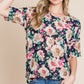 BOMBOM Floral Round Neck T-Shirt Navy