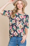 BOMBOM Floral Round Neck T-Shirt - DAVERRI FASHIONS