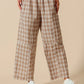 SO ME Check Plaid Wide Leg Pants with Big Patch Pockets COFFEE IVORY