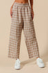 SO ME Check Plaid Wide Leg Pants with Big Patch Pockets COFFEE IVORY