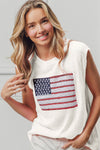 Bibi off white sleeveless knit top with American flag sequins patch