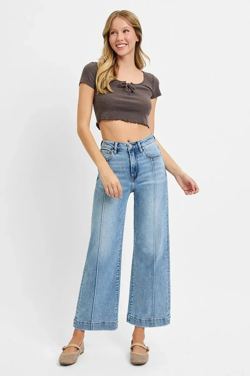 RISEN Full Size High Rise Crop Wide Leg Jeans Plus Size - DAVERRI FASHIONS