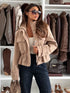Daverri Drawstring Waist Cropped Jacket in beige faux-fur-lined utility style