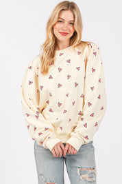 SAGE + FIG Heart Printed Contrast Long Sleeve Sweatshirt Tops