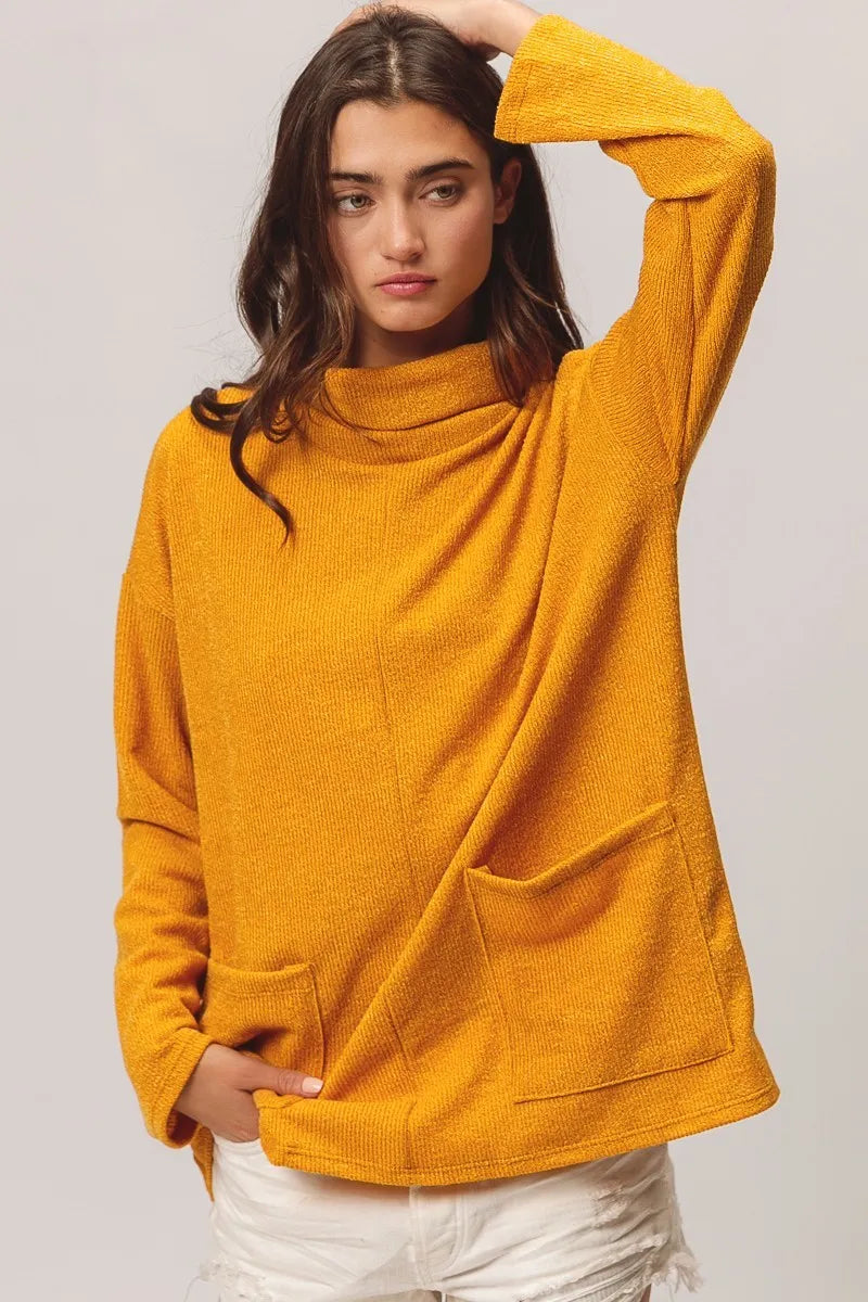 BiBi Piper Rib Double Pocket Turtle Neck Sweater Sweaters