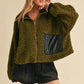 Aemi + Co Collared Neck Zip Up Sherpa Jacket Olive Jackets
