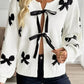 Tie Front Bow Pattern Cardigan - DAVERRI FASHIONS
