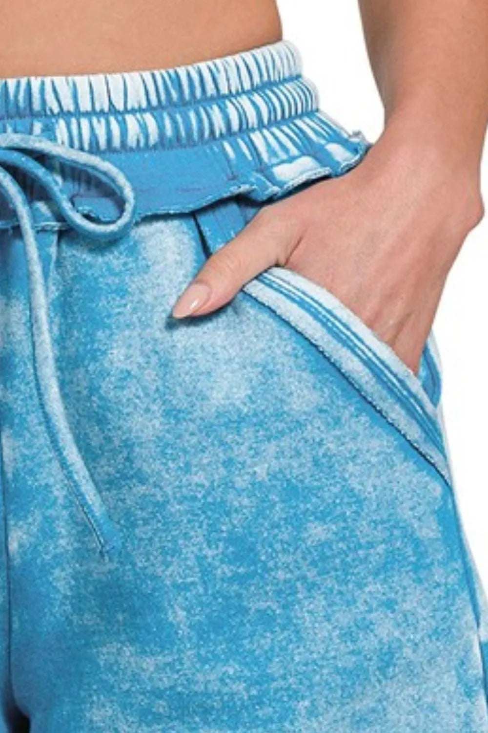 Zenana Acid Wash Fleece Drawstring Shorts With Pockets Shorts