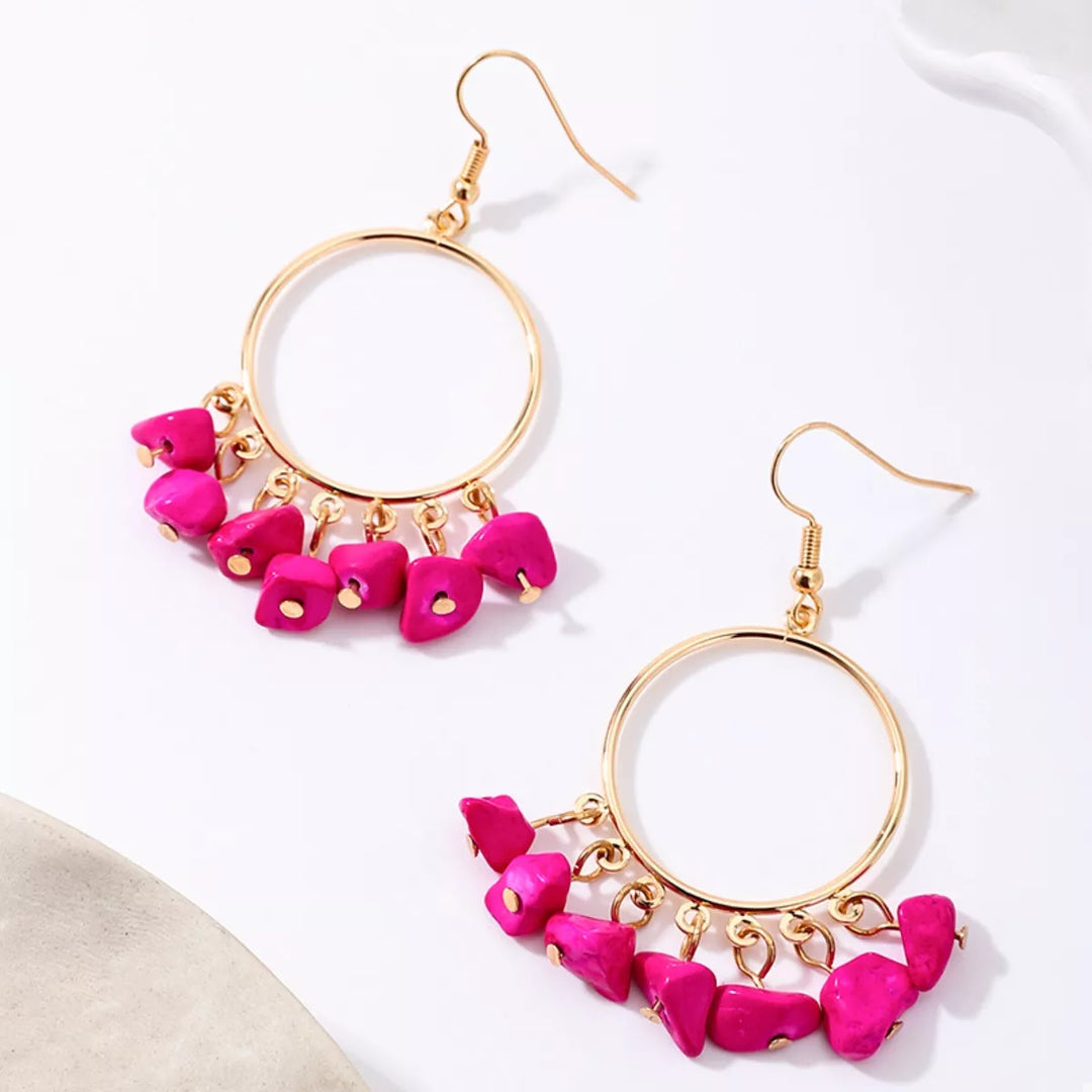18K Gold-Plated Hoop Earrings with Tassel Beads | Earrings Daverri Fashions
