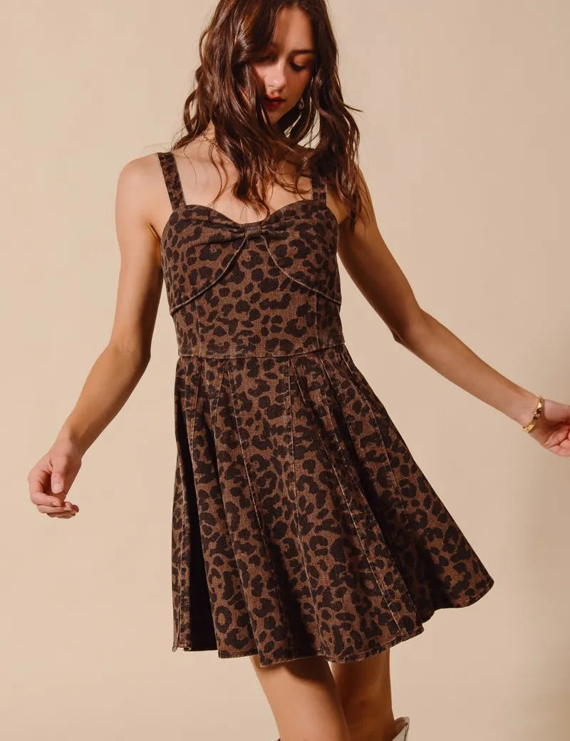 SO ME Mineral Washed Leopard Flare Cami Dress | Mini Dresses Daverri Fashions