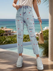 Light Distressed Star Jeans with Pockets | Jeans Daverri Fashions