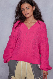 POL Cable-Knit Solid V-Neck Cropped Sweater | Sweaters Daverri Fashions