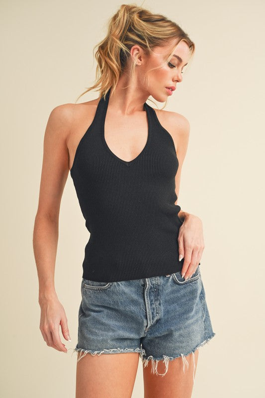 Aemi + Co Ribbed Halter Neck Cami Cami Tops