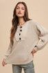 Annie Wear Half Button Ribbed Hem Sweater Oatmeal Sweaters