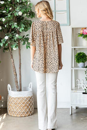 Heimish Full Size Animal Print Flutter Sleeve Blouse Shirts & Tops