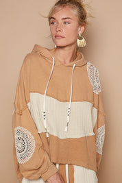 POL Openwork Contrast Dropped Shoulder Hoodie Wheat M