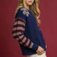 Umgee Flower Jacquard Striped Long Sleeve Sweater - DAVERRI FASHIONS
