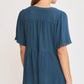Umgee Full Size Raw Hem Notched Babydoll Linen Blouse Plus Size Blouses