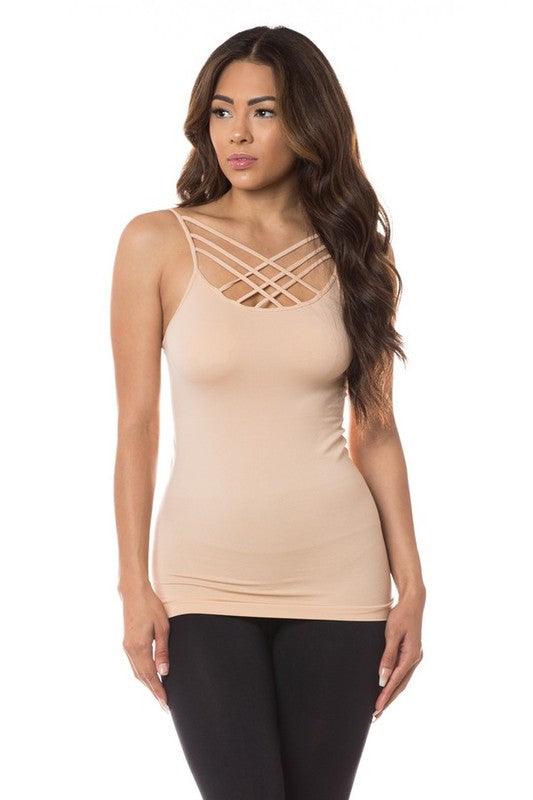 Triple Criss-Cross Front Seamless Cami Top Nude OS Shirts & Tops