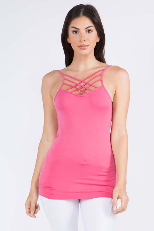 Triple Criss-Cross Front Seamless Cami Top Hot Pink OS Shirts & Tops