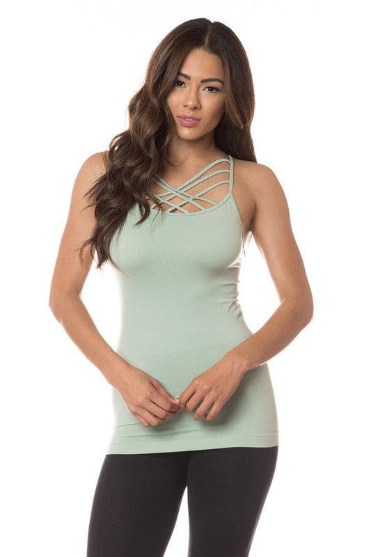 Triple Criss-Cross Front Seamless Cami Top Sage OS Shirts & Tops