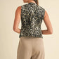 Annie Wear Stretch Leopard Denim Button Down Vest