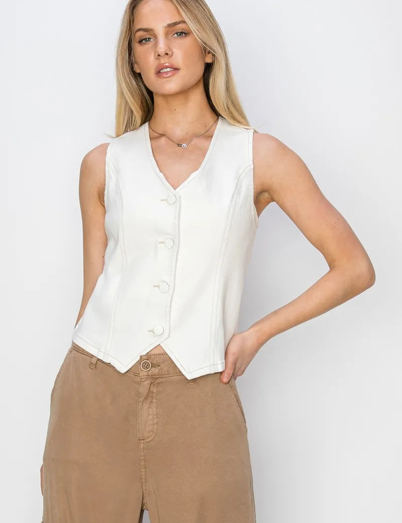 RISEN V Neck Button Down Vest | Daverri Fashions