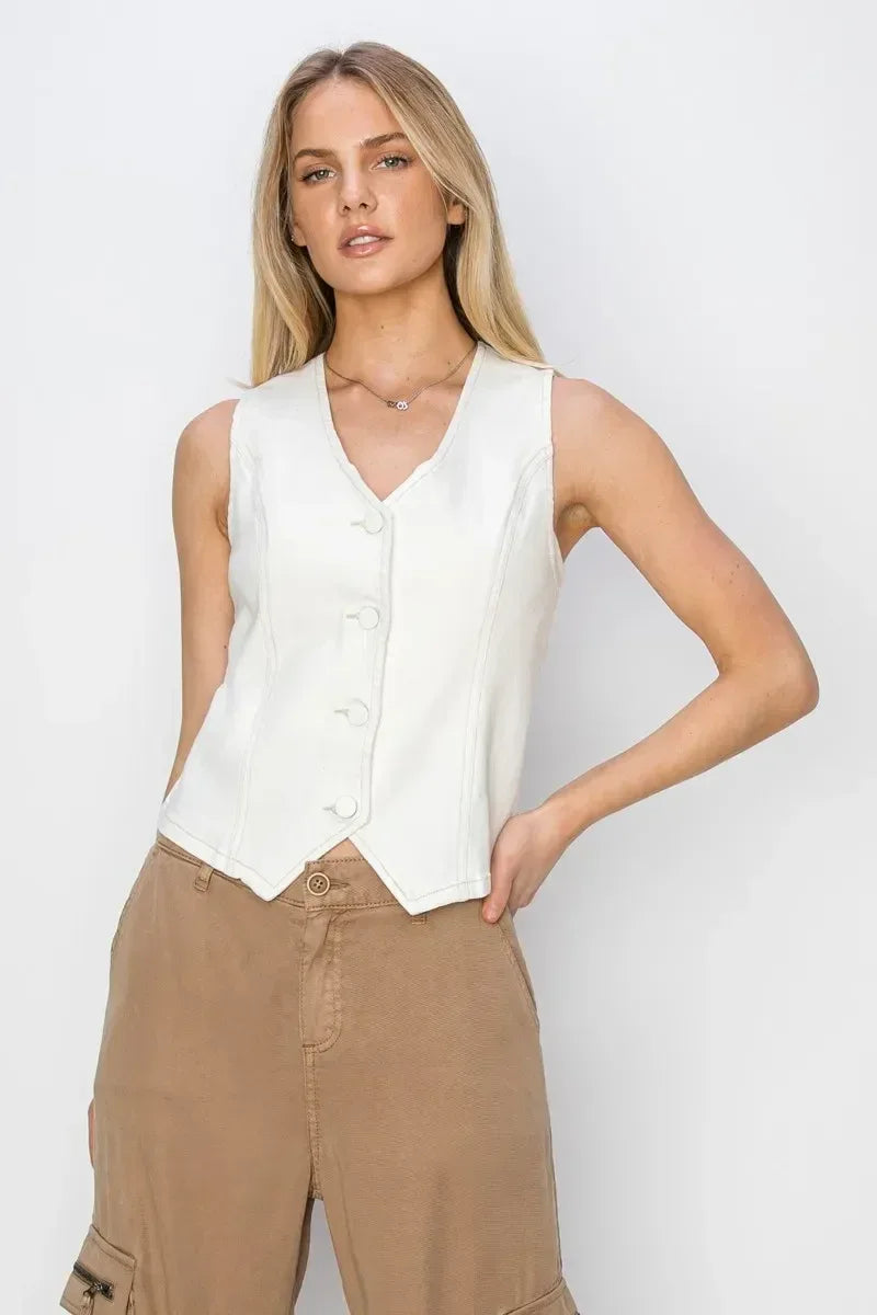 RISEN V Neck Button Down Vest - DAVERRI FASHIONS