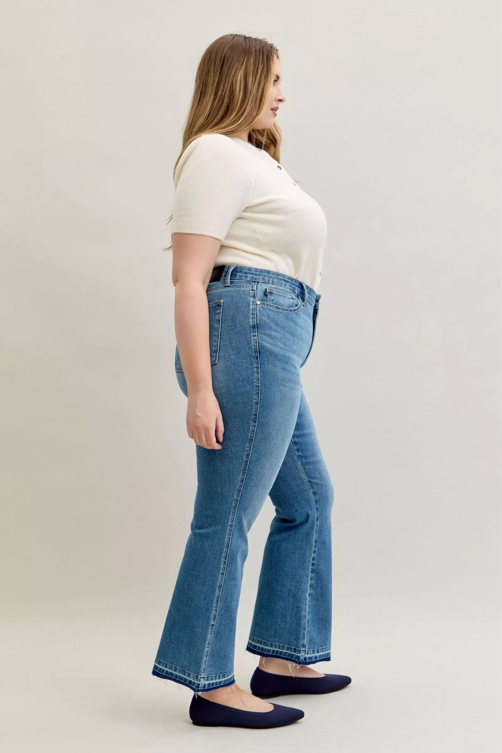 Judy Blue Full Size Mid Rise Slim Bootcut Tummy Control Release Hem Jeans Plus Size | Jeans Daverri Fashions