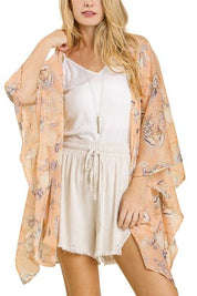 Umgee Full Size Sheer Mixed Print Kimono with Side Slit Plus Size Kimonos