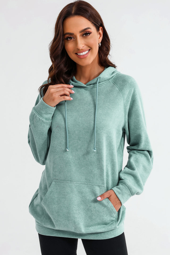 Long Sleeve Front Pocket Hoodie Gum Leaf Tops