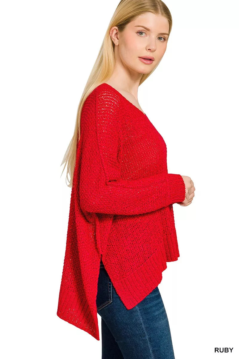 Zenana Dolman Sleeve V-Neck Sweater | Daverri Fashions