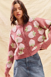 SO ME Strawberry Fruit All Over Button Sweater Cardigan | Cardigans Daverri Fashions