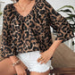 Oversized Leopard V-Neck Three-Quarter Sleeve Blouse - DAVERRI FASHIONS