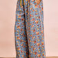 BiBi Floral Printed Drawstring Wide Pants in blue with yellow waistband