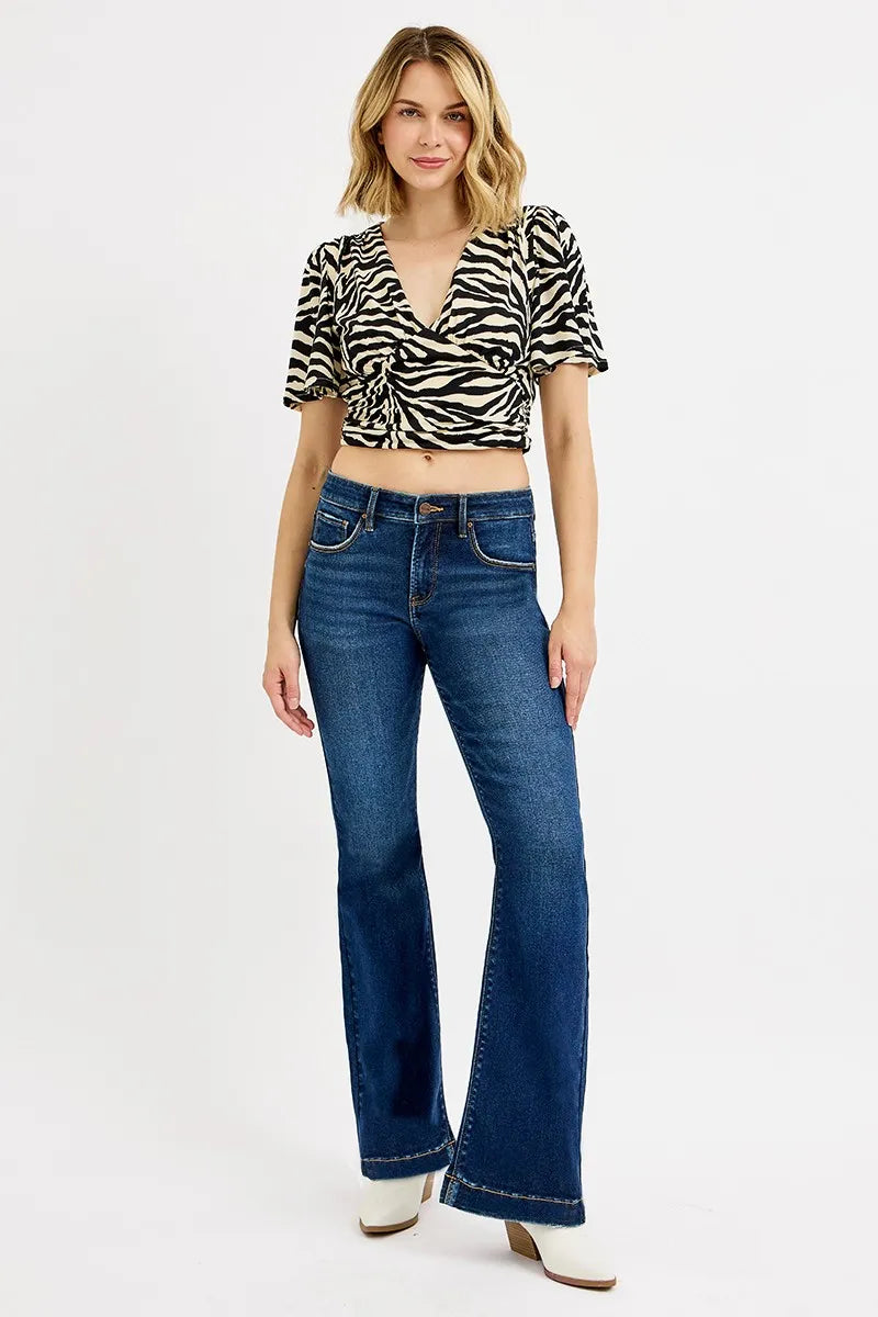 RISEN Full SIze Tummy Control Mid Rise Flare Jeans Plus SIze | Jeans Daverri Fashions