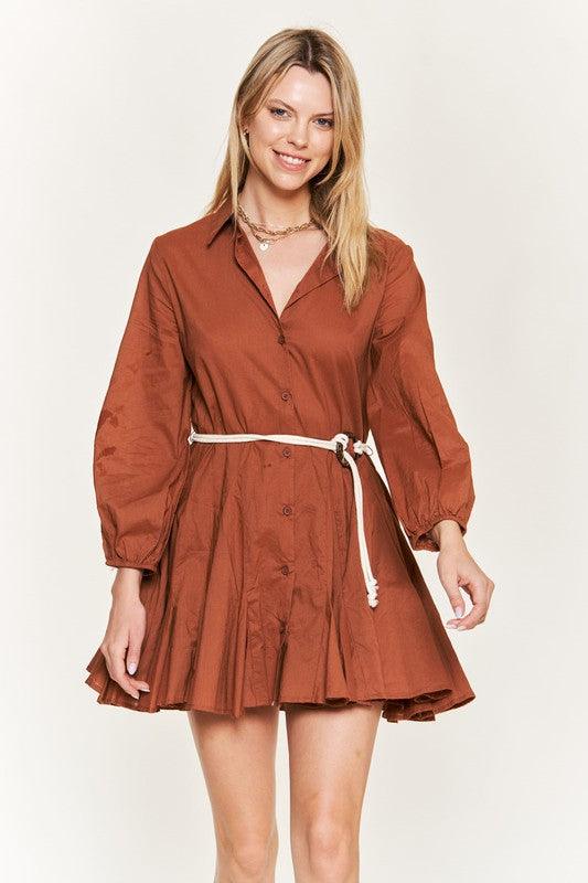 Belted Flare Shirt Dress Mini Dresses