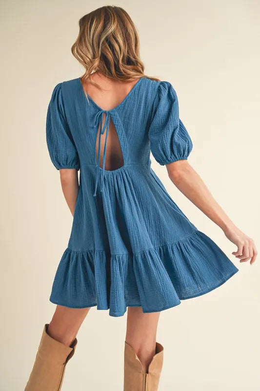 Aemi+Co Tied Back Ruffled Short Sleeve Mini Dress