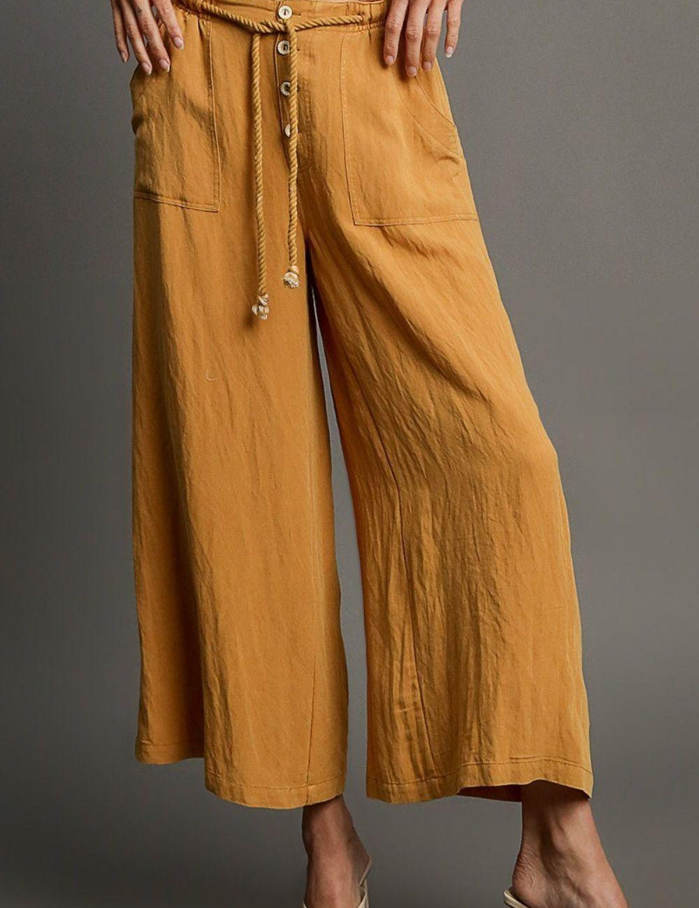 Umgee Full Size Rope Drawstring Wide Leg Pants Plus Size | Pants Daverri Fashions