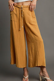 Umgee Full Size Rope Drawstring Wide Leg Pants Plus Size | Pants Daverri Fashions