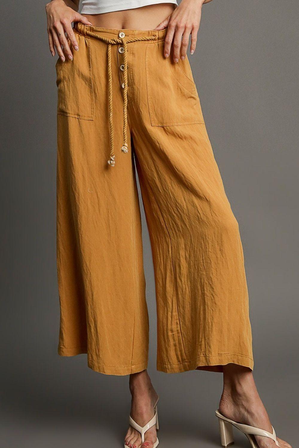 Umgee Full Size Rope Drawstring Wide Leg Pants Plus Size Pants