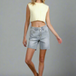 Button Down Raw Hem Denim Shorts Denim Shorts